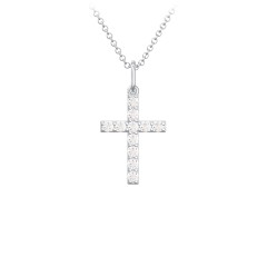 Small Gemstone Cross Pendant – Sterling Silver with Cubic Zirconia