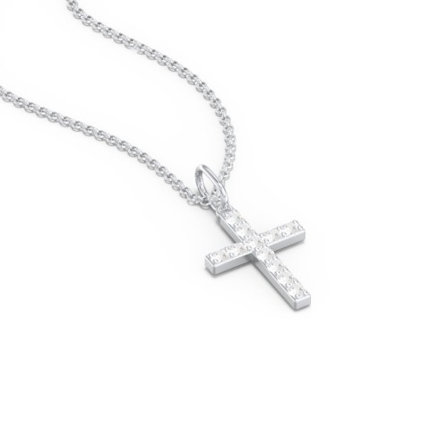 Small Gemstone Cross Pendant – Sterling Silver with Cubic Zirconia