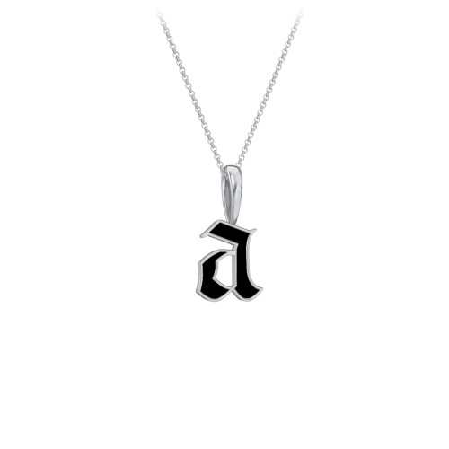 Enamel Gothic Initial Necklace – Sterling Silver