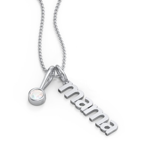 Modern Mama Necklace with Birthstone Charm – Sterling Silver with Opal