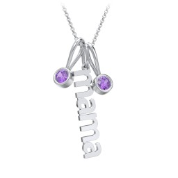 Modern Mama Necklace with 2 Birthstone Charms in 925 Sterling Silver with Amethyst
