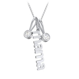 Modern Mama Necklace with 2 Birthstone Charms in 925 Sterling Silver with Diamond
