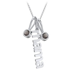 Modern Mama Necklace with 2 Birthstone Charms in 925 Sterling Silver with Smokey Quartz