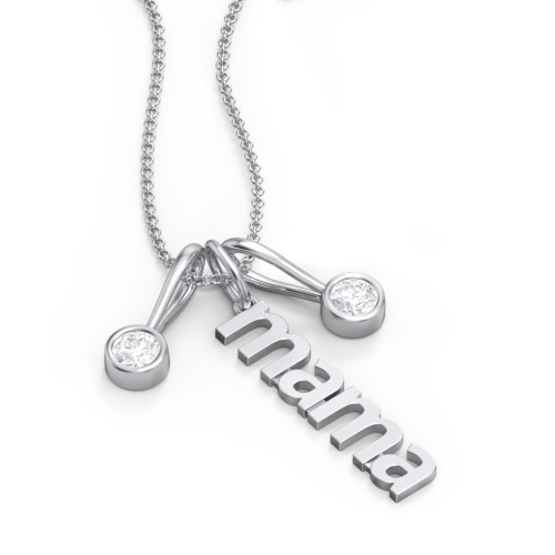 Modern Mama Necklace with 2 Birthstone Charms – Sterling Silver with Diamond