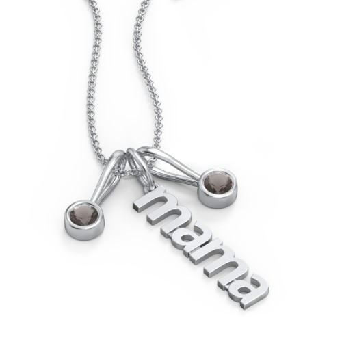 Modern Mama Necklace with 2 Birthstone Charms – Sterling Silver with Smokey Quartz