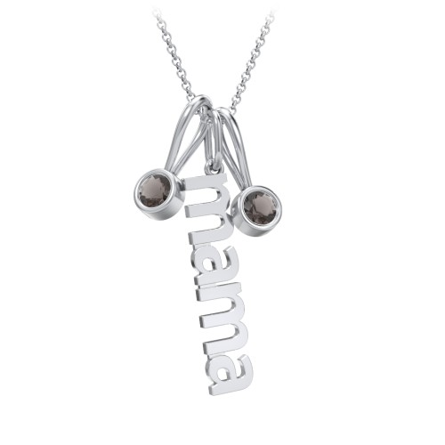 Modern Mama Necklace with 2 Birthstone Charms – Sterling Silver with Smokey Quartz