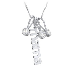 Modern Mama Necklace with 3 Birthstone Charms in 925 Sterling Silver with Diamond
