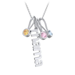 Modern Mama Necklace with 3 Birthstone Charms – Sterling Silver with Citrine, Pink Tourmaline, and Blue Topaz