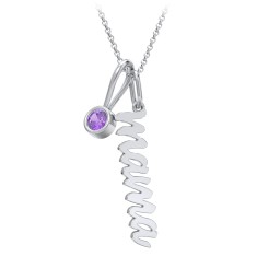 Script Mama Necklace with Birthstone Charm in 925 Sterling Silver with Amethyst