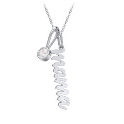 Script Mama Necklace with Birthstone Charm in 925 Sterling Silver with Opal