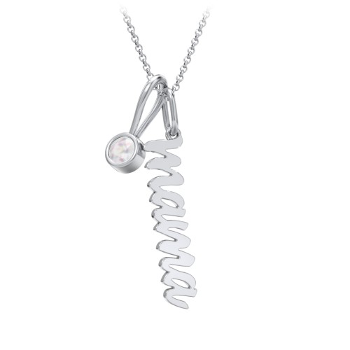 Script Mama Necklace with Birthstone Charm – Sterling Silver with Opal