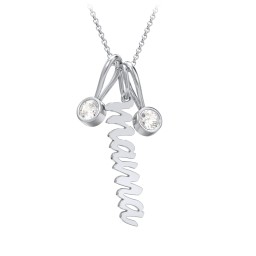 Script Mama Necklace with 2 Birthstone Charms