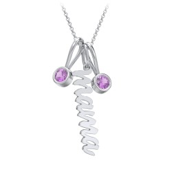 Script Mama Necklace with 2 Birthstone Charms