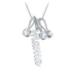 Script Mama Necklace with 3 Birthstone Charms