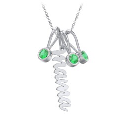 Script Mama Necklace with 3 Birthstone Charms