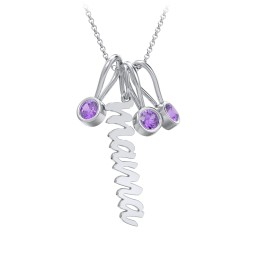 Script Mama Necklace with 3 Birthstone Charms in 925 Sterling Silver with Amethyst
