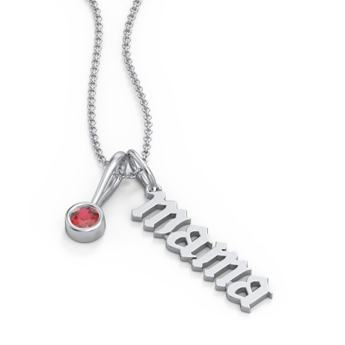Gothic Mama Necklace with Birthstone Charm – Sterling Silver with Garnet