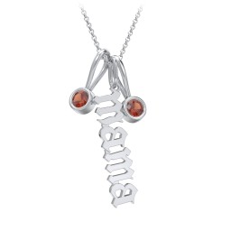 Gothic Mama Necklace with 2 Birthstone Charms in 925 Sterling Silver with Garnet