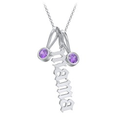 Gothic Mama Necklace with 2 Birthstone Charms in 925 Sterling Silver with Amethyst