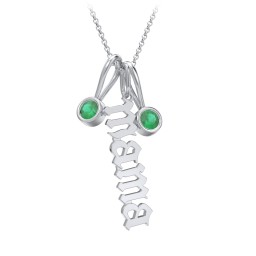 Gothic Mama Necklace with 2 Birthstone Charms in 925 Sterling Silver with Emerald