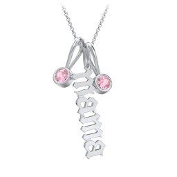Gothic Mama Necklace with 2 Birthstone Charms in 925 Sterling Silver with Pink Tourmaline