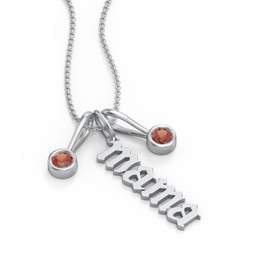 Gothic Mama Necklace with 2 Birthstone Charms – Sterling Silver with Garnet