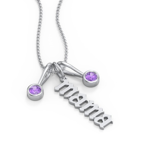 Gothic Mama Necklace with 2 Birthstone Charms – Sterling Silver with Amethyst