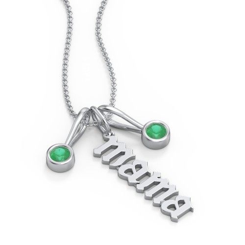 Gothic Mama Necklace with 2 Birthstone Charms – Sterling Silver with Emerald