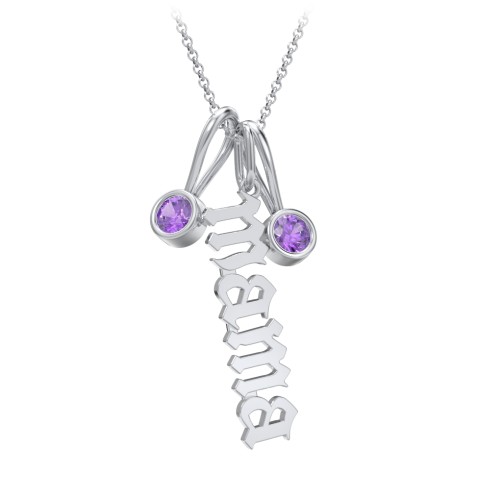 Gothic Mama Necklace with 2 Birthstone Charms – Sterling Silver with Amethyst