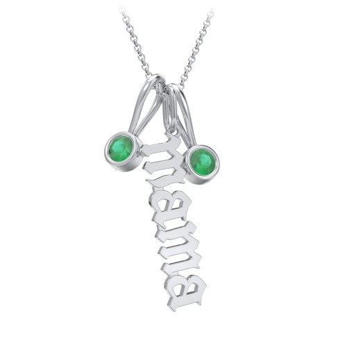 Gothic Mama Necklace with 2 Birthstone Charms – Sterling Silver with Emerald