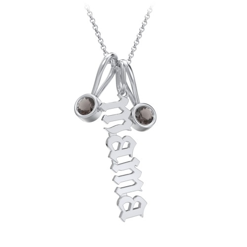 Gothic Mama Necklace with 2 Birthstone Charms – Sterling Silver with Smokey Quartz