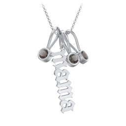 Gothic Mama Necklace with 3 Birthstone Charms in 925 Sterling Silver with Smokey Quartz