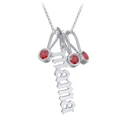 Gothic Mama Necklace with 3 Birthstone Charms in 925 Sterling Silver with Garnet