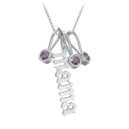 Gothic Mama Necklace with 3 Birthstone Charms in 925 Sterling Silver with Alexandrite