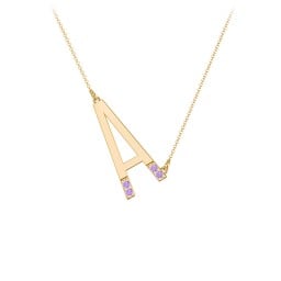 Asymmetrical Initial Necklace with Accent Stones - A