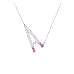 Asymmetrical Initial Necklace with Accent Stones - A