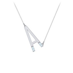 Asymmetrical Initial Necklace with Accent Stones - A