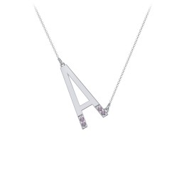 Asymmetrical Initial Necklace with Accent Stones - A