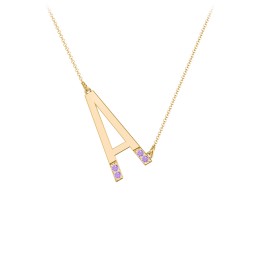 Asymmetrical Initial Necklace with Accent Stones - A in 18K Gold Plated Silver with Amethyst