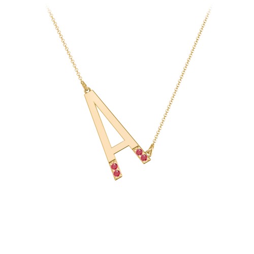 Asymmetrical Initial Necklace with Accent Stones - A
