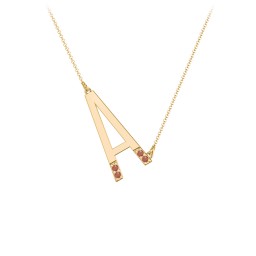Asymmetrical Initial Necklace with Accent Stones - A in 18K Gold Plated Silver with Garnet
