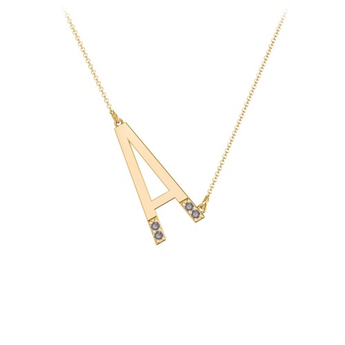 Asymmetrical Initial Necklace with Accent Stones - A – 18K Gold Plated Silver with Smokey Quartz