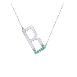 Asymmetrical Initial Necklace with Accent Stones - B