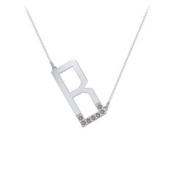 Asymmetrical Initial Necklace with Accent Stones - B