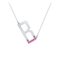 Asymmetrical Initial Necklace with Accent Stones - B