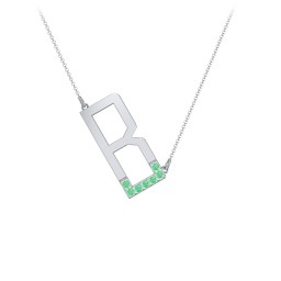 Asymmetrical Initial Necklace with Accent Stones - B