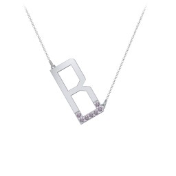Asymmetrical Initial Necklace with Accent Stones - B