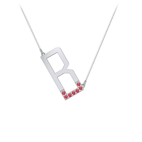 Asymmetrical Initial Necklace with Accent Stones - B