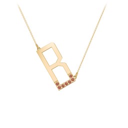 Asymmetrical Initial Necklace with Accent Stones - B in 18K Gold Plated Silver with Garnet