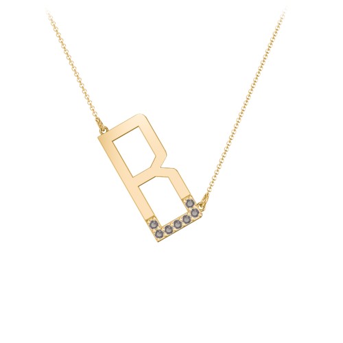 Asymmetrical Initial Necklace with Accent Stones - B – 18K Gold Plated Silver with Smokey Quartz